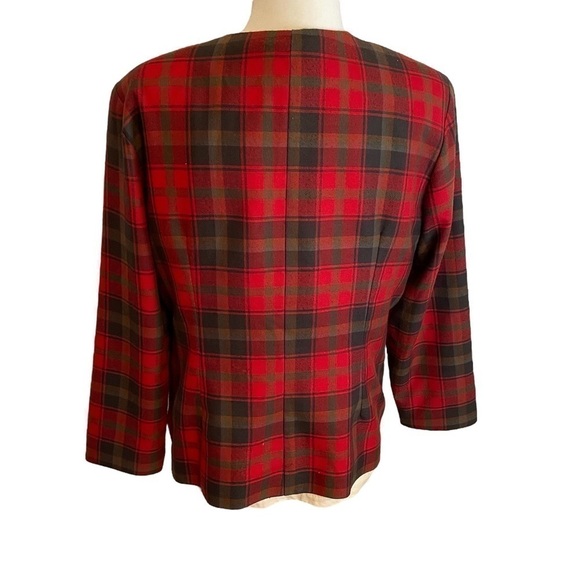VINTAGE Bantry Bay Petite Green/Red Plaid Cropped Jacket Size Large - Picture 10 of 10